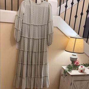 Dainty Jewells Cream Long Sleeve Tiered Dress